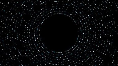 Canlandırılmış beyaz renkli dairesel halkalar siyah arkaplanda ileri teknoloji tünel şablonu