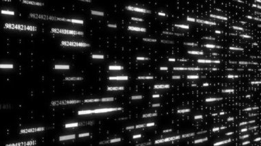 Canlandırılmış beyaz renkli dairesel halkalar siyah arkaplanda ileri teknoloji tünel şablonu