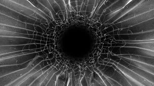 Animovaná Bílá Barva Kruhové Kroužky Tech Tunel Futuristický Vzor Černém — Stock video