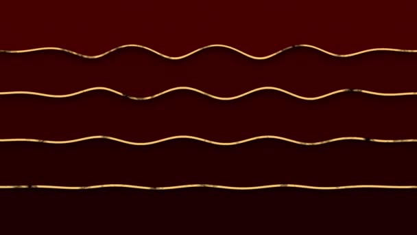 Анимированный Абстрактный Роскошный Фон Золотыми Линиями Красном Фоне Волнистый Рисунок — стоковое видео