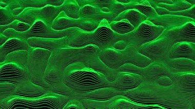 Canlandırılmış 3d döngü veri akışı konsepti, bilim-kurgu topoğrafik model arkaplanı. Dijital alanda hareket eden yüksek teknolojili yatay çizgiler