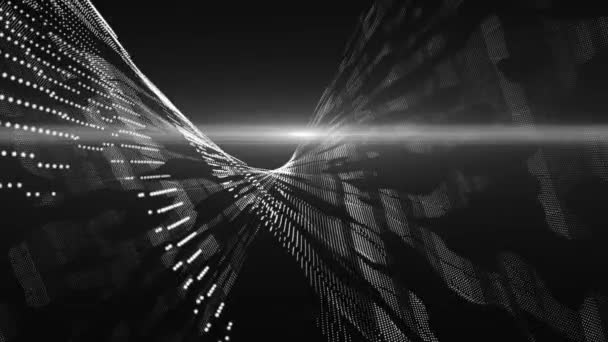 アニメーションホワイトとブラックカラーのデジタルデータフロー粒子サイバー技術未来的な背景 輝く白と黒のデジタル光線 — ストック動画