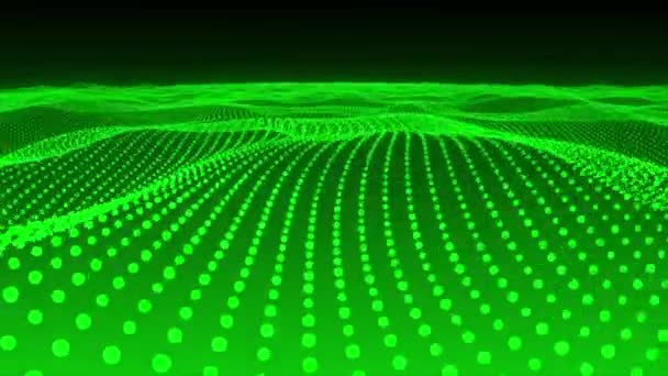 Animado Verde Onda Malla Partículas Cyber Tecnología Fondo Animación Sin — Vídeo de stock