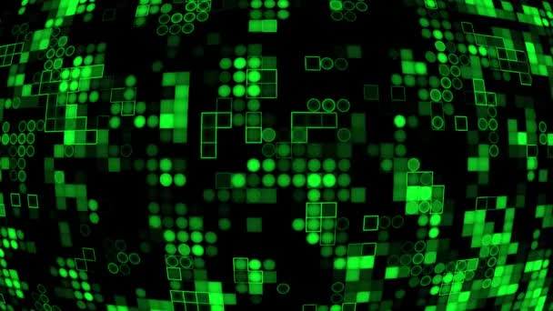 Animated Appearing Disappearing Green Circles Squares Digital Curve Background Dark — Stock Video