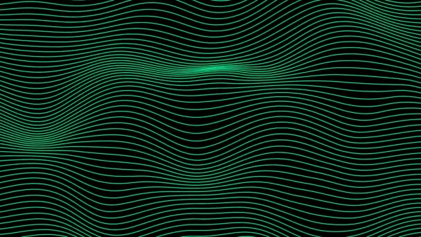 アニメーション抽象ターコイズカラー 黒い背景に移動する横の波長線 ループ抽象的な背景 — ストック動画