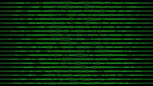 Animated Abstract Groene Kleur Horizontale Wiebelige Lijnen Bewegen Zwarte Achtergrond — Stockvideo
