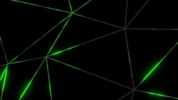 アニメーショングリーン輝く多角形のランダムな形状が黒の背景にデザインされています ネットワークラインの背景を接続する — ストック動画