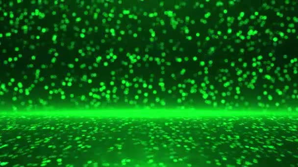 Geanimeerde Mooie Groene Glitter Deeltjes Vallen Flikkeren Deeltjes Zwarte Achtergrond — Stockvideo