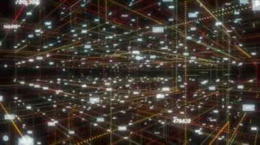 Dijital siber uzay yüksek teknoloji arkaplanındaki dijital veri ağı bağlantısında yüzen canlandırma