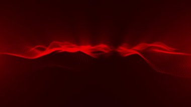 Animasyon kırmızı renk parçacıkları siber teknoloji arka planında dalgalanır. Parlayan noktaların soyut kusursuz animasyonu dijital lüks dalga deseni arka plan akışı, dijital veri akış parçacıklarının hareketi