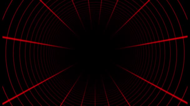 Animado Vermelho Cor Cilíndrico Tech Túnel Futurista Fundo Ciberespaço — Vídeo de Stock