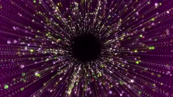 Animatie Kleurrijke Glitter Deeltjes Tunnel Futuristische Achtergrond — Stockvideo