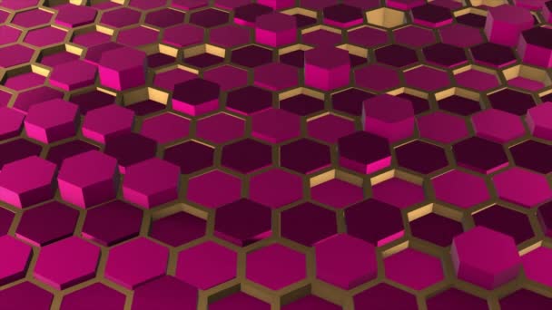 带有金边界豪华未来派背景的动画简易3D红六角形几何形状 — 图库视频影像