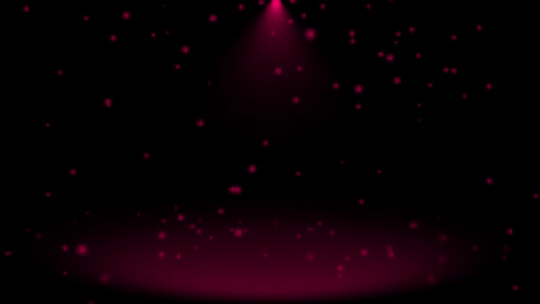 明亮的光线和粒子落在地板上 红色光学照明弹的暗色背景 — 图库视频影像