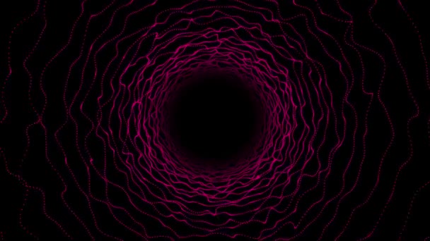 在黑色背景上形成科幻隧道的动态高科技小运动粒子 缓慢运动科幻隧道粒子 — 图库视频影像