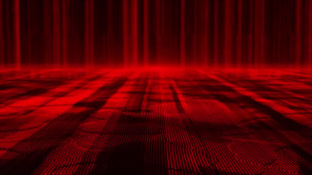 アニメーションマゼンタ赤色デジタルデータフロー粒子サイバー技術未来的な背景 輝くマゼンタ赤色デジタル光線 — ストック動画