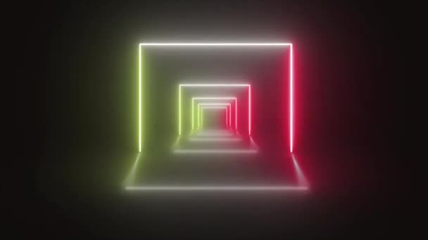 Tunnel Fantascientifico Animato Tech Neon Trendy Linee Neon Bagliore Formano — Video Stock