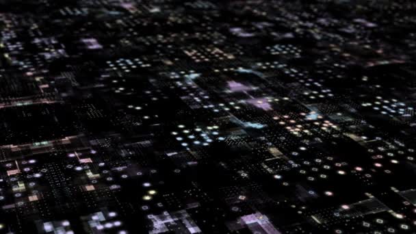 Siyah Arka Planda Yüksek Teknolojili Teknoloji Siber Uzayı Görünüp Kaybolan — Stok video