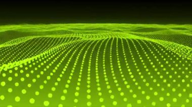 Animasyon kireç yeşili parçacık ağ dalgası siber teknoloji arka planı, ağ dalga parçacıklarının kusursuz animasyonu