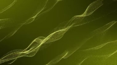 Siber uzay, soyut arkaplan, siber arkaplan ya da teknoloji arka planında canlandırılmış yeşil renkli köşegen parçacık dalgası