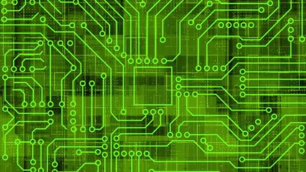 Анимированный Лимонно Зеленый Чип Связями Сигналами Искусственный Интеллект Компьютерные Процессоры — стоковое видео