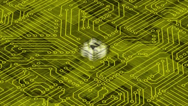 Calce Animata Verde Chip Computer Con Connessioni Segnali Intelligenza Artificiale — Video Stock