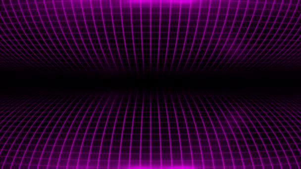 Animiertes Pinkfarbenes Quadrat Mit Futuristischem Technologie Raster Auf Schwarzem Hintergrund — Stockvideo