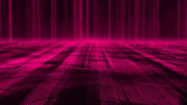 アニメーションピンク色デジタルデータフロー粒子サイバー技術未来的な背景 輝くピンク色デジタル光線 — ストック動画