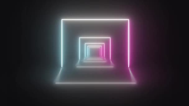 Geanimeerde High Tech Neon Sci Tunel Trendy Neon Gloeilijnen Vormen — Stockvideo