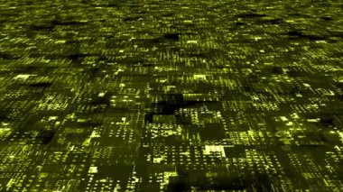 Animasyon Motion grafik 3D dijital teknoloji fütüristik sarı parçacıklar arka plan. Teknolojik ve hareket parçacıkları arkaplanı