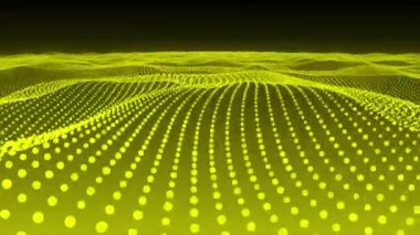 Animasyon sarı parçacık ağ dalgası siber teknoloji arka planı, ağ dalga parçacıklarının kusursuz animasyonu