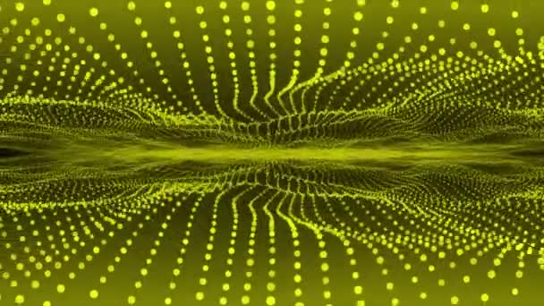 流体波の背景を流れるアニメーションされた黄色い粒子 抽象液体パターンの背景 — ストック動画