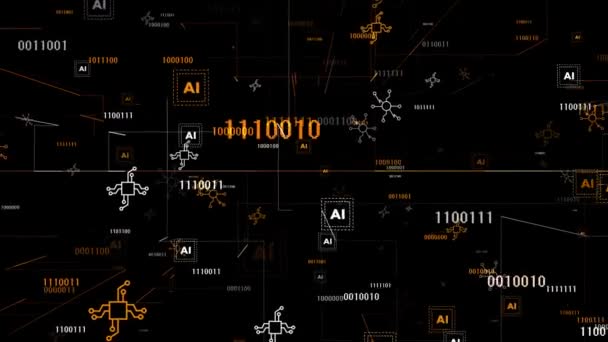 Animatie Oranje Wit Technologie Element Kunstmatige Intelligentie Matrix Zwarte Achtergrond — Stockvideo