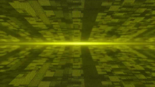デジタル3D技術のサイバースペースの 黄色い飛行粒子です デジタルマトリックスの未来的な背景 — ストック動画