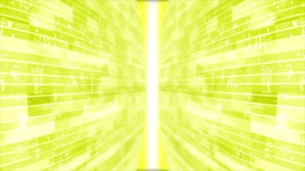 Анимированный Желтый Полосатый Шаблон Коробки Движущейся Технологии Киберпространства Световыми Лучами — стоковое видео