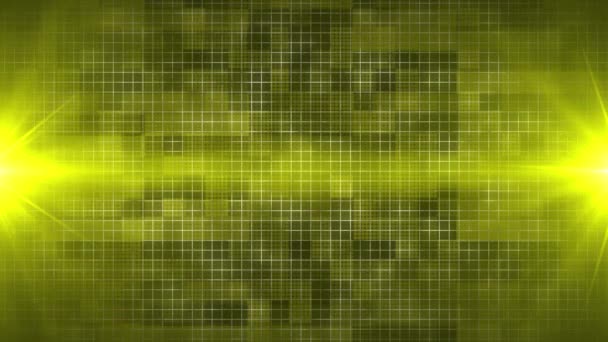 Formas Geométricas Abstractas Amarillas Animadas Con Fondo Tecnología Bengalas Ópticas — Vídeos de Stock