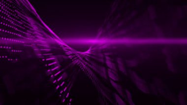 Animasyon mor renk dijital veri akışı parçacıkları siber teknoloji fütüristik arkaplan, mor renkli dijital optik ışık ışınları