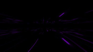 Karanlık uzay arka planında ileri teknolojili hareketli yüzen çizgiler, siyah arkaplanda hareket eden mor renkli çizgiler.