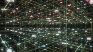 Dijital siber uzay yüksek teknoloji arkaplanındaki dijital veri ağı bağlantısında yüzen canlandırma