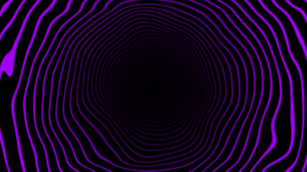 Animované Fialové Barvy Kruhové Kroužky Tech Tunel Futuristický Vzor Černém — Stock video