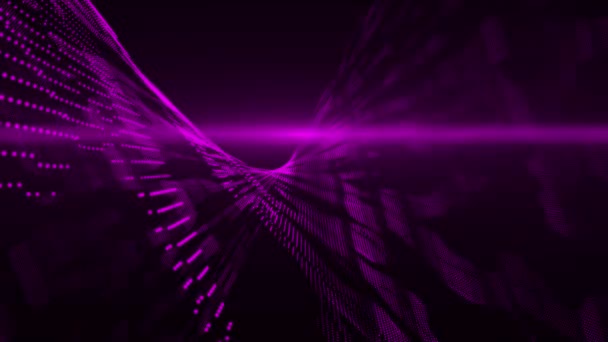 動物化された紫色色のデジタルデータフロー粒子サイバー技術未来的な背景 輝く紫色のデジタル光線 — ストック動画