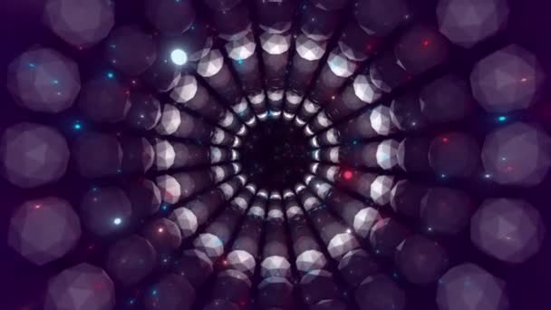 Icosphere デジタルピンク色のトンネル技術の背景から成っているハイテクデジタルトンネルを介してアニメーションフライング — ストック動画