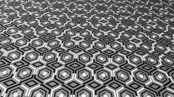 Animado Líneas Blancas Moviéndose Sobre Patrón Hexagonal Fondo Color Negro — Vídeo de stock