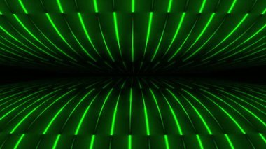 Animasyon yüksek teknolojili yeşil renkli parlak neon fütüristik teknoloji çizgileri siyah arkaplan üzerinde