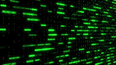 Fütürist matrisi olan dijital teknolojik arka plan 3D Büyük Veri Dijital kod parçacıklarının animasyon grafiği. Teknolojik ve bağlantı hareket arkaplanı