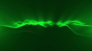  Canlandırılmış yeşil renk parçacıkları siber teknoloji arka planında dalgalanır. Parlayan noktaların soyut kusursuz animasyonu dijital lüks dalga deseni arka plan akışı, dijital veri akış parçacıklarının hareketi