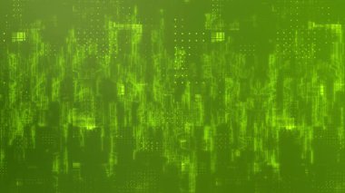 Teknoloji arkaplanından geçen animasyon yüksek teknoloji parçacıkları yeşil renk dijital teknoloji arkaplanı