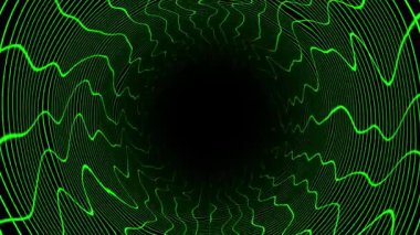  Siber uzay arka planında canlandırılmış yeşil renkli 3D silindirik yüksek teknolojili soyut tünel
