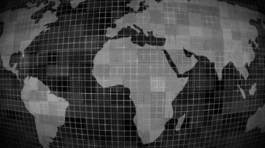  Animasyonlu beyaz renkli fütürist dünya haritası coğrafi arkaplan, yüksek teknolojili dünya haritası siyah zemin üzerinde