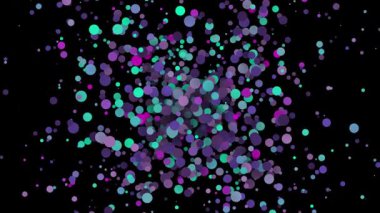  Canlandırılmış Çokrenkli parçacıklar siyah arkaplan üzerinde yavaşça patlıyor